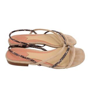 Brian Atwood Maxine Sandals Womens 7 Beige Gray Suede Snakeskin Embossed Flat